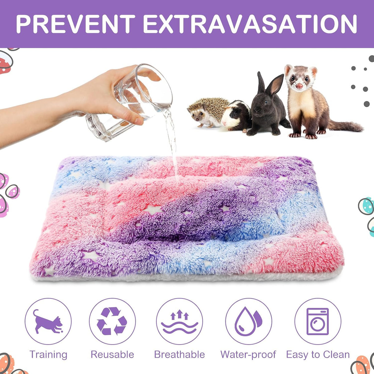 Haull 4 Pcs Waterproof Guinea Pig Bedding Mat, Colorful Star, 13 x 10
