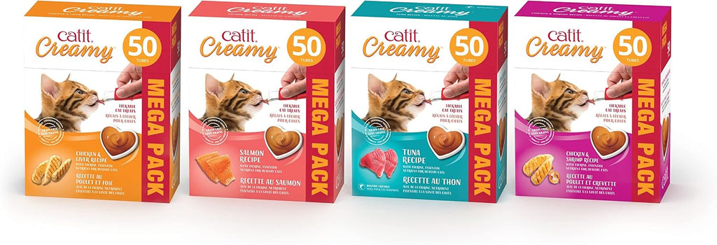 Catit Creamy Lickable Cat Treat, Chicken & Shrimp, 50 Pack, 0.5 Ounce