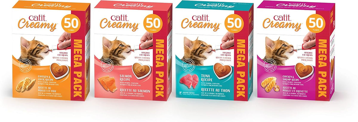 Catit Creamy Lickable Cat Treat, Chicken & Shrimp, 50 Pack, 0.5 Ounce