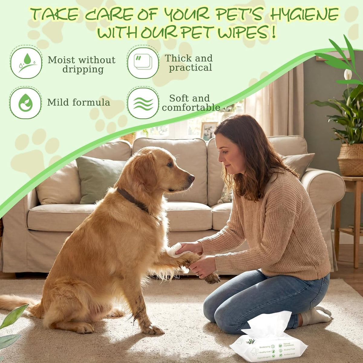 Treela 10 Pack Dog Pet Wipes, 80 Count Paws Body, Tea Tree Flavor
