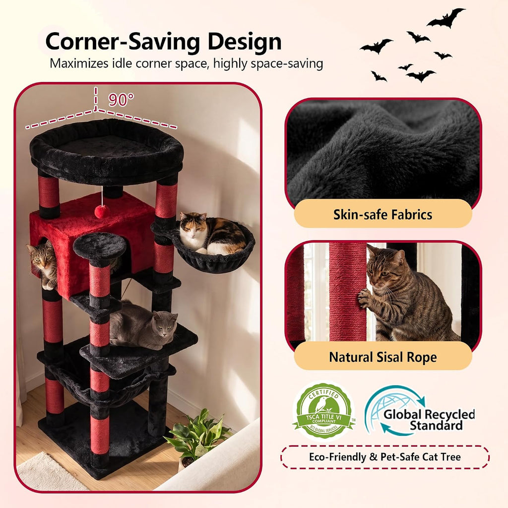 Heybly 53.1" Corner Cat Tree for Large Cats – Interactive Play HCT029BR