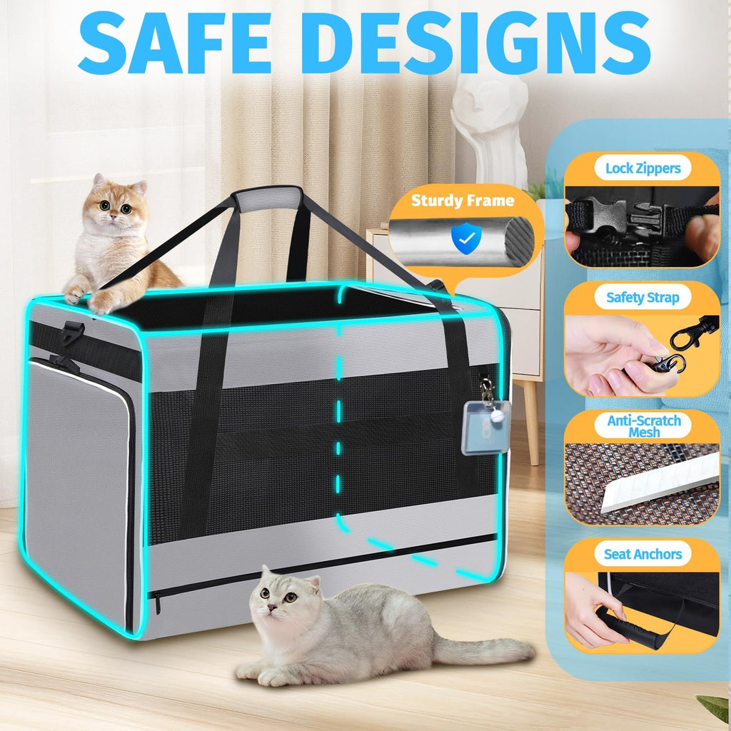 Petskd Side Expandable Extra Large Cat Carrier with Litter Box, Grey