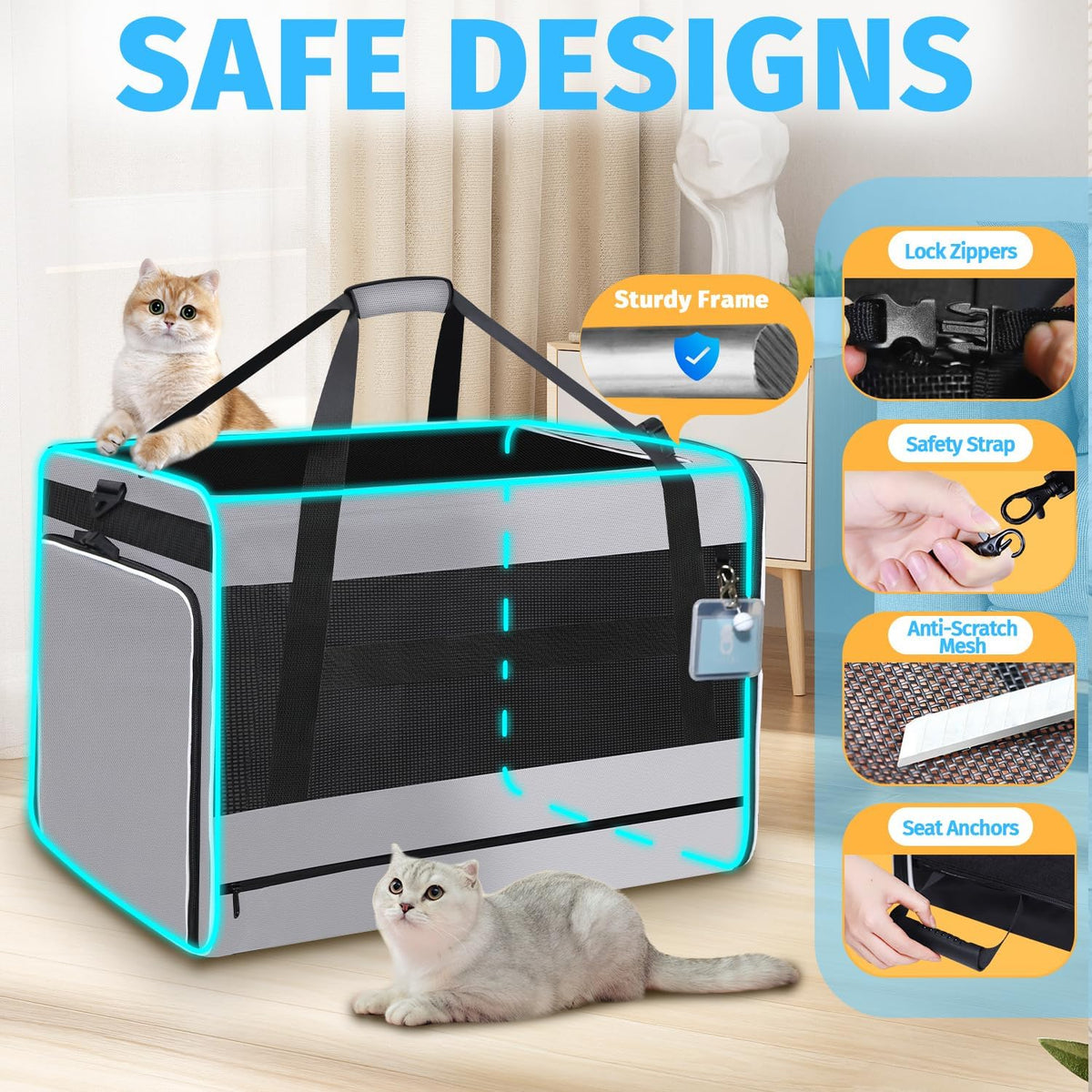 Petskd Side Expandable Extra Large Cat Carrier with Litter Box, Grey