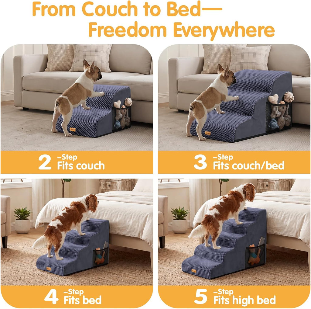 Topmart High Density Foam Dog Steps 5 Tiers, Extra Wide Deep Pet Steps