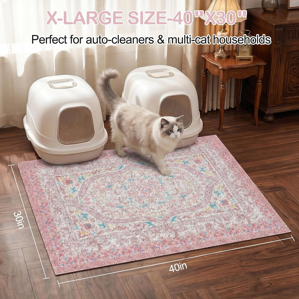 Glittme Cat Litter Mat, 40"x30" Non-Slip Washable Trapping Mat for Cats | Litter Trapping Mat With Thick PVC Coil To Catch Scatter, Soft On Paws And Waterproof Bottom To Protect Floors