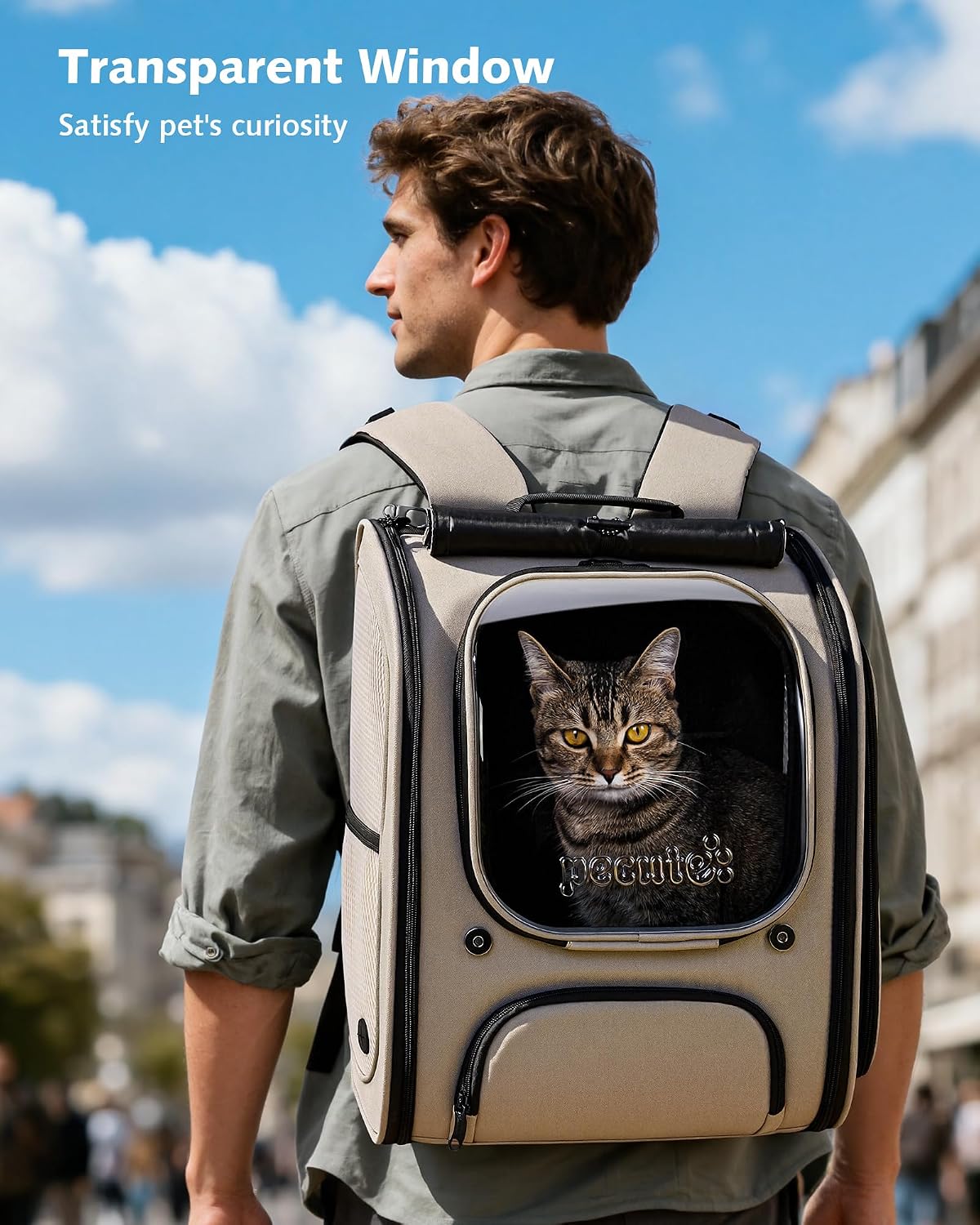 Pecute Cat Backpack Carrier,Cat Bubble,12.6" L x 10.2" W x 16.5" H,Khaki