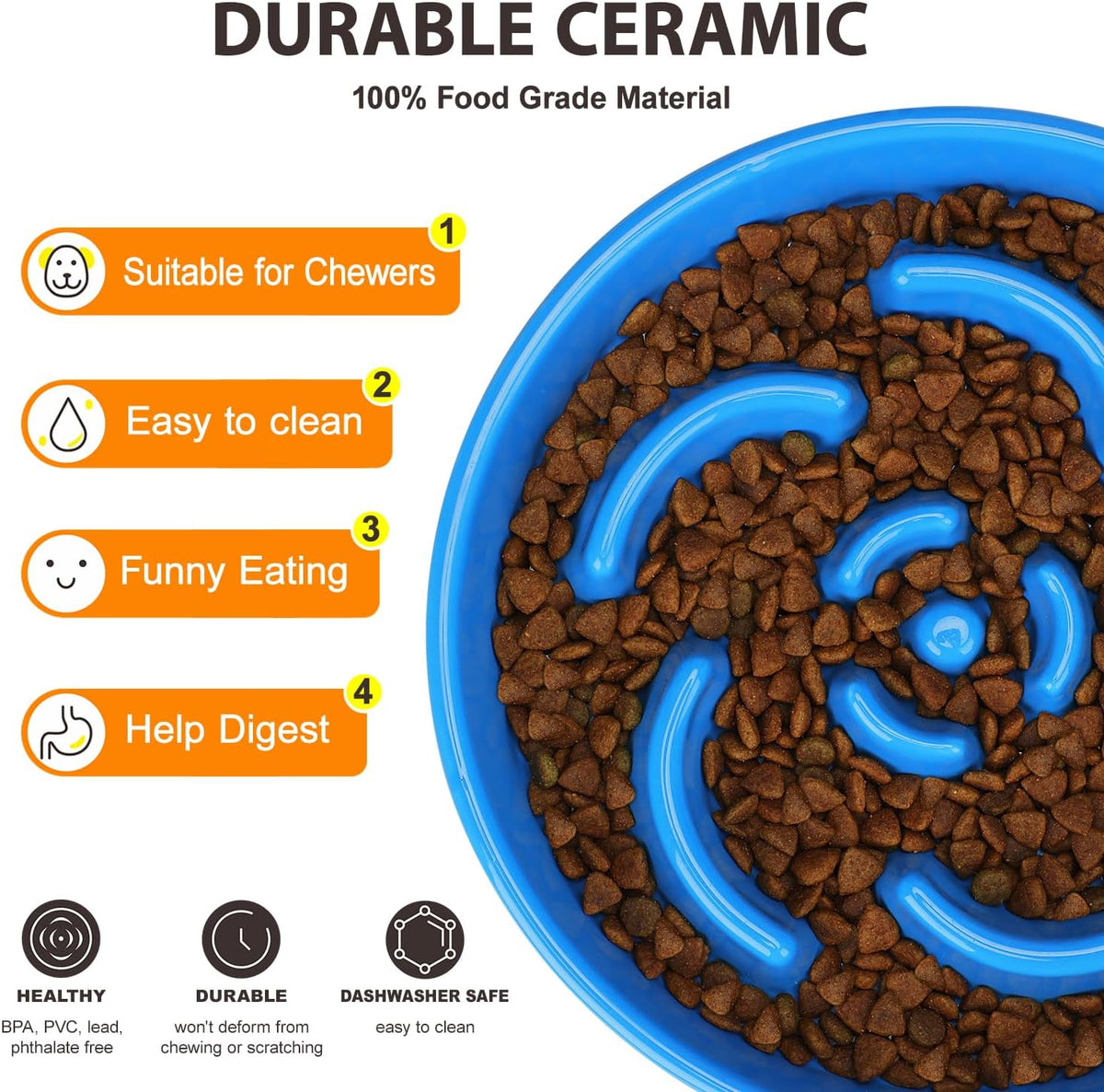 Ceramic Slow Feeder Dog Bowl, 2 Cups Maze Puzzle Dish to Slow Down Eating