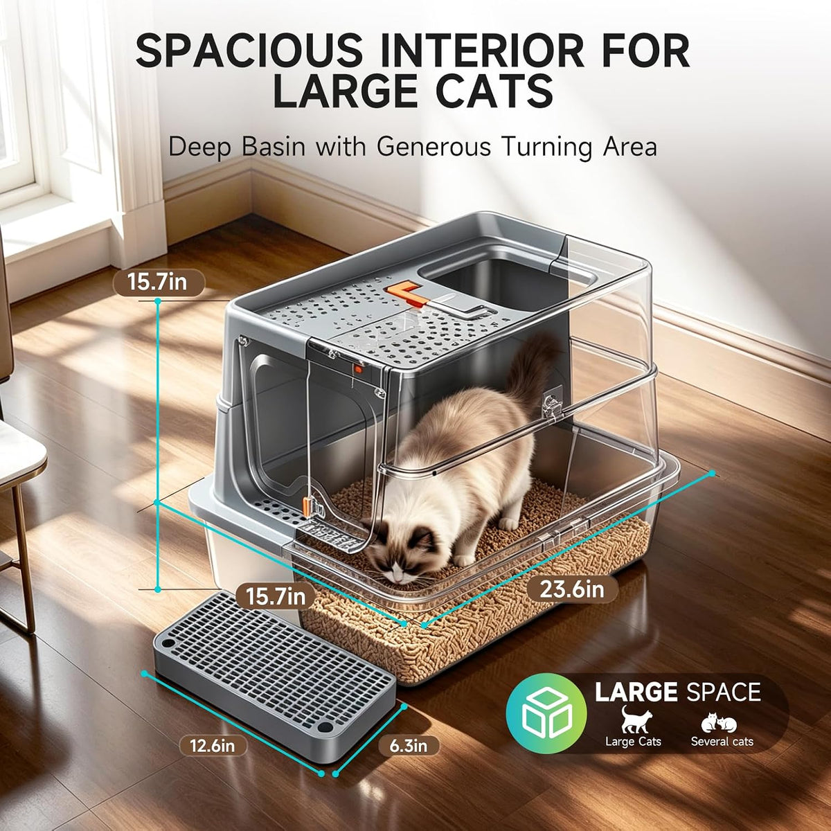 High-Sided Stainless Steel XL Cat Litter Box for Cats