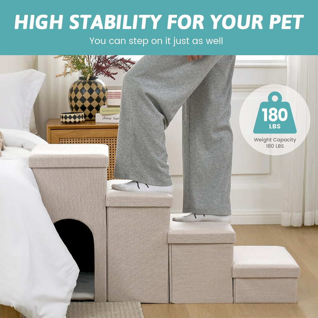 COZY KISS Dog Stairs with Storage, 22.6" H Dog Steps with Condo, 4-Step