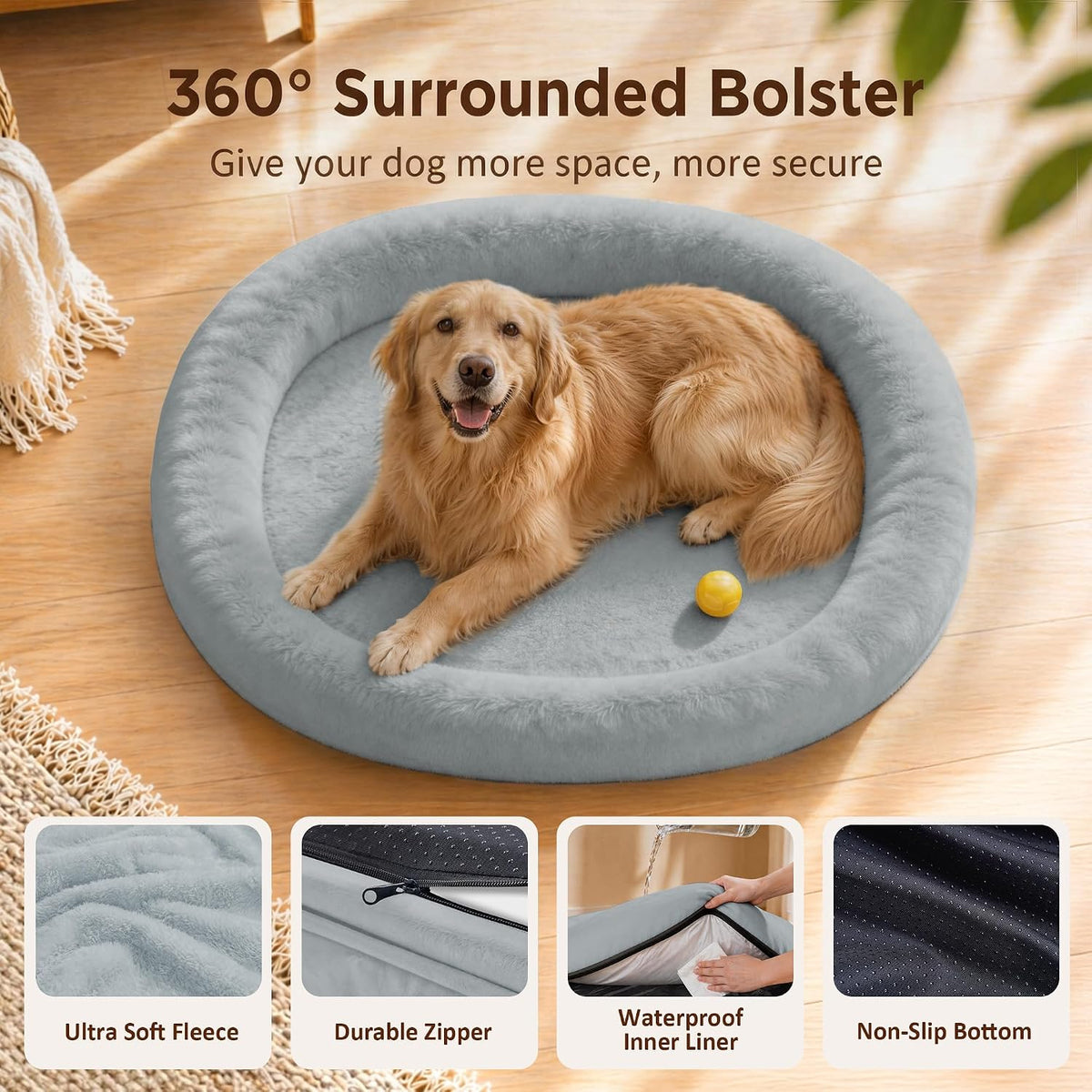 Waterproof Orthopedic Dog Bed for Extra Large Dogs, Silver