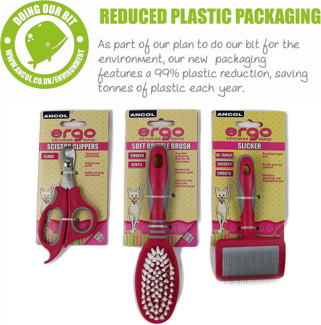 Ancol Ergo Cat Moulting Comb - Pink Grooming Tool for Long Haired Cats - Detangles Removes Loose Hair and Detects Fleas - Easy To Use Pet Care Accessory
