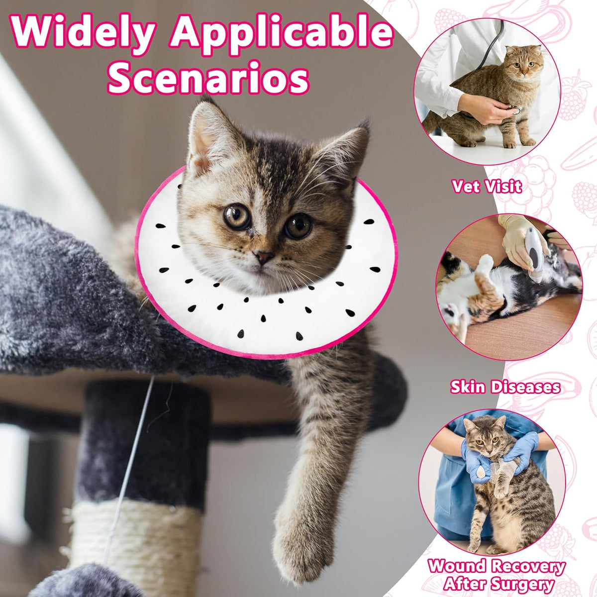 Cat Cone Collar Soft, Cat Recovery Cone (Dragonfruit, L)