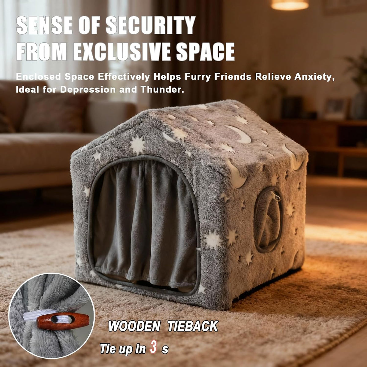 Indoor Dog House, Soft Warm Glow Dog Cave for Small & Medium Dogs