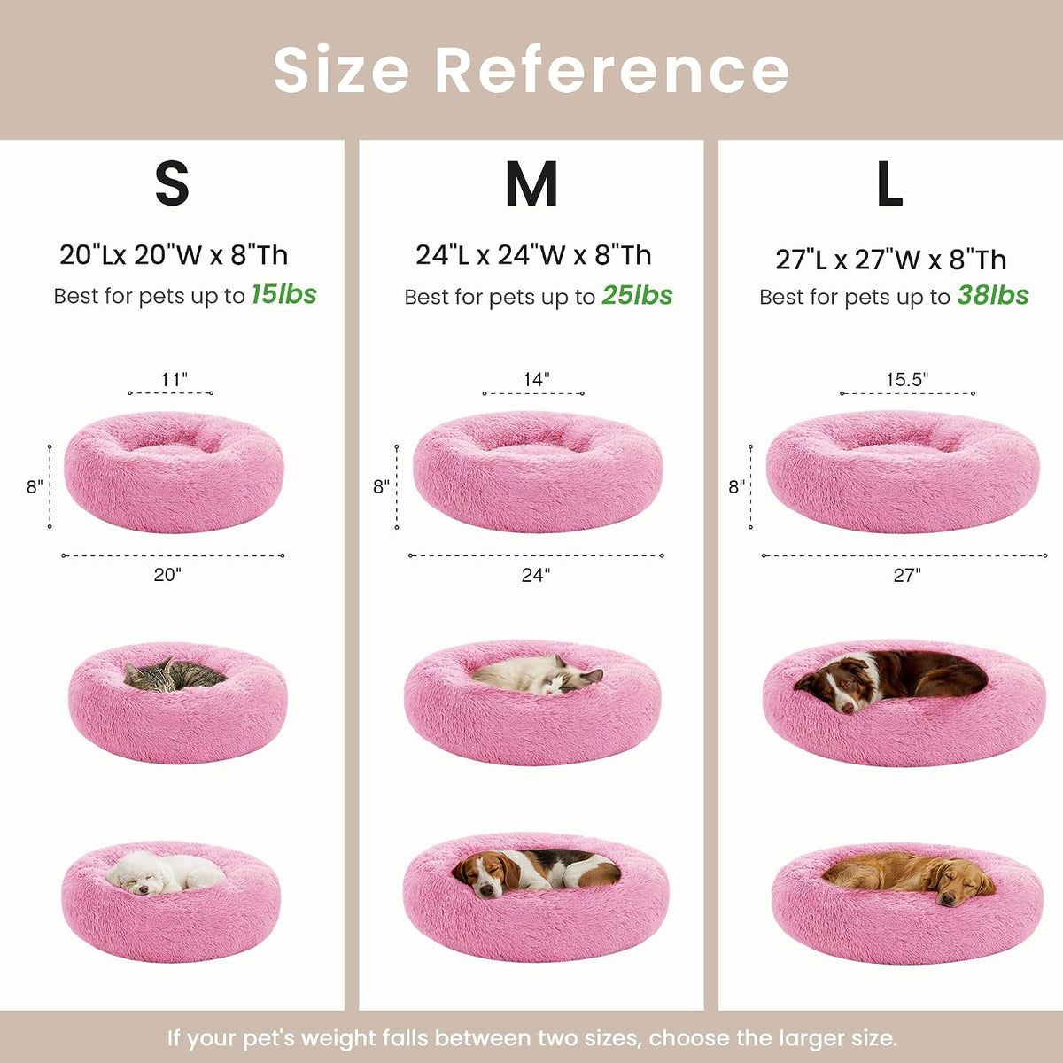 Love's cabin Calming Cat Bed for Indoor Cats, Anti-Anxiety Donut Round Dog Bed, Fluffy Faux Fur Washable Pet Bed for Small Medium Dogs and Cats, Pink, 20in