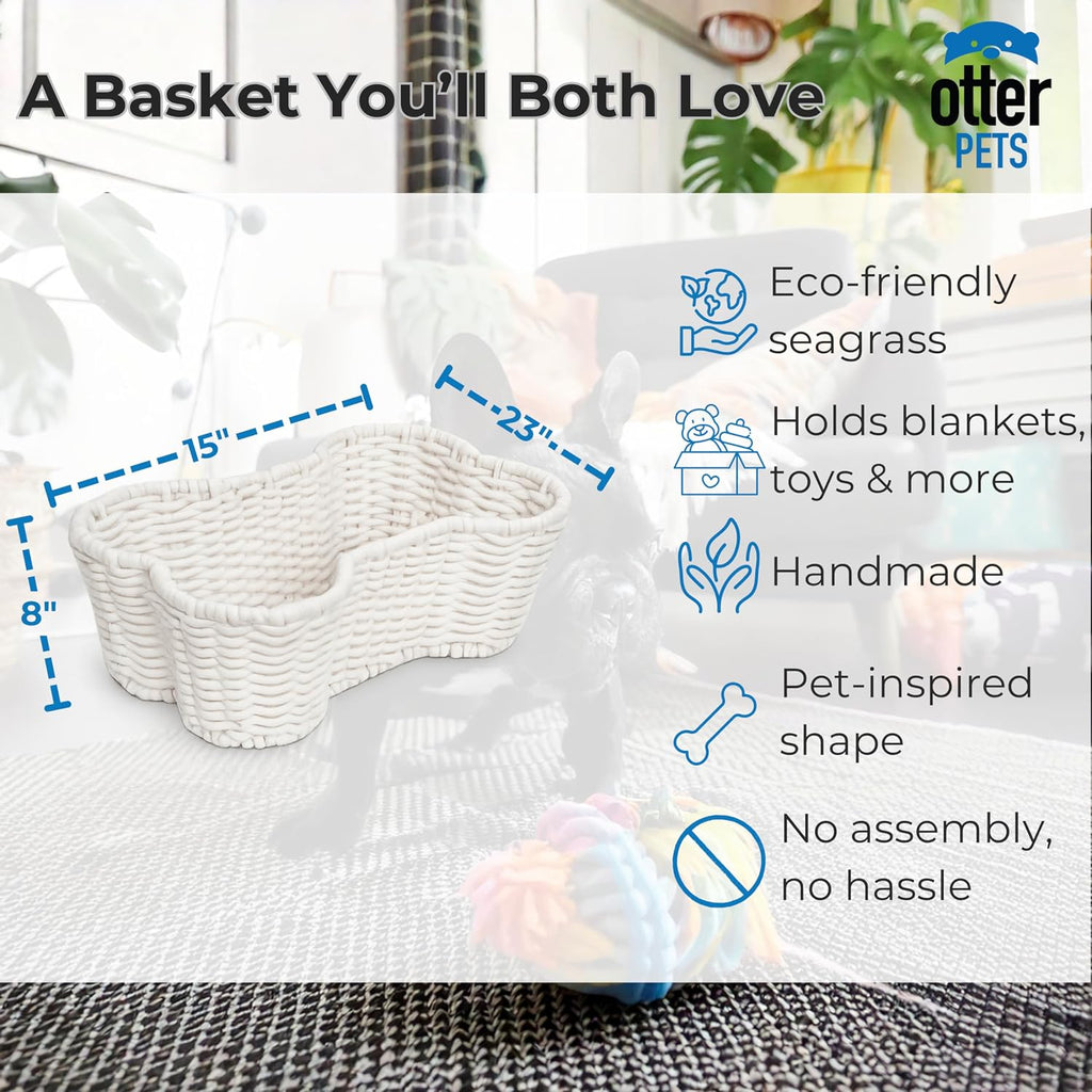 OtterPets Dog Toy Basket, Bone Shaped Cotton Rope Dog Toy Bin, Large 23x15