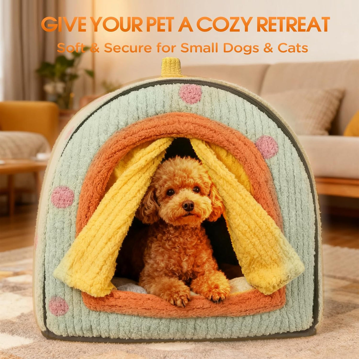 Dog House Indoor for Small Dogs & Cats, 2-in-1 Enclosed Dog Bed, Green M