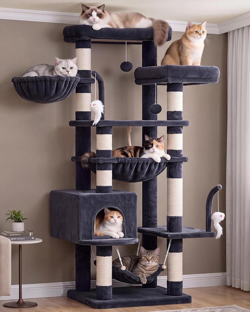 Gitelsnour Cat Tree, 63'' Cat Tower for Large Cats, Big Hammock GCT020G