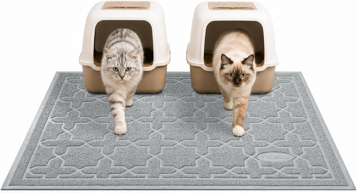 Yimobra Cat Litter Mat, Waterproof Litter Trapping Mat, 47x36, Grey | PVC Litter Box Mat with Non Slip Backing, Easy Clean Surface and Scatter Control Design for Cleaner Floors