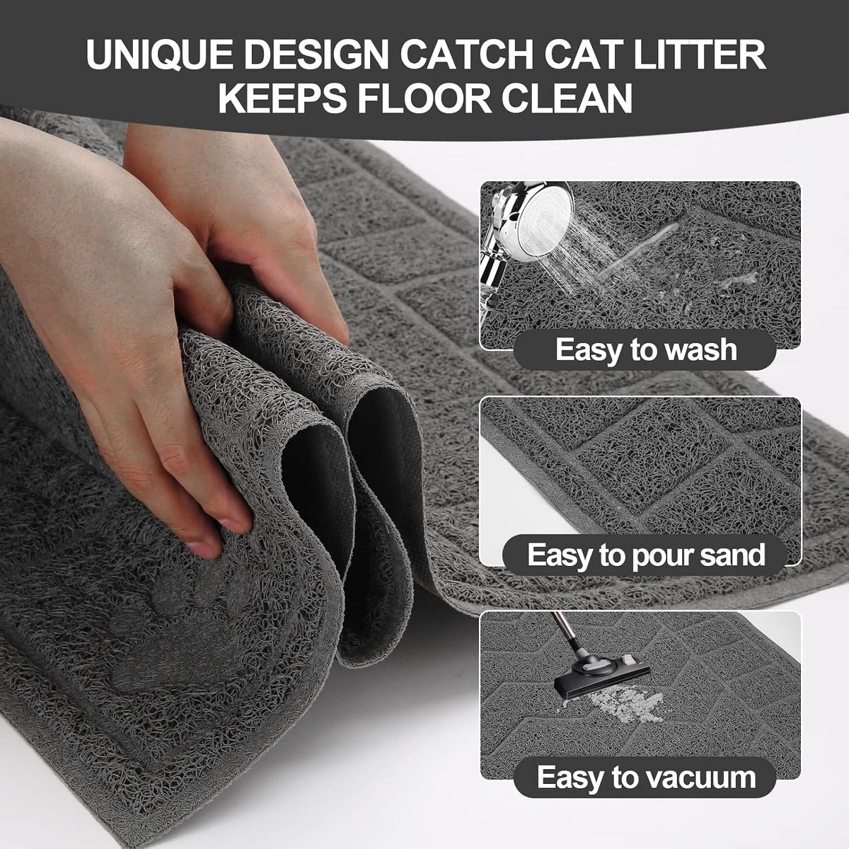 Cat Litter Box Mat, 35" x 24" Large Kitty Litter Trapping Mat Keep Floor Clean, Litter Box Mat Scatter Control, Waterproof, Easy to Clean, Durable Large Size Litter Mats for Floor | Thick Mesh Traps Litter, Non-Slip Kitty Litter Mat for Indoor Cat, Sof...