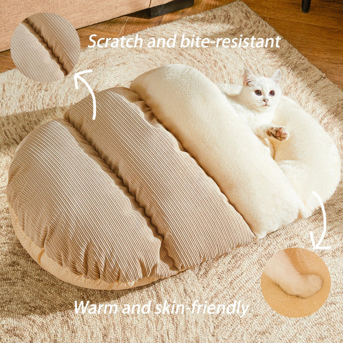 Romaneco Cat Bed - Pet Slipper Cave Bed for Indoor Cats and Small Dogs, Self Warming, Cozy & Soft Plush, Anti-Slip & Durable, Washable for Kittens and Puppies Under 15 lbs (24"x16", M, Light Brown)
