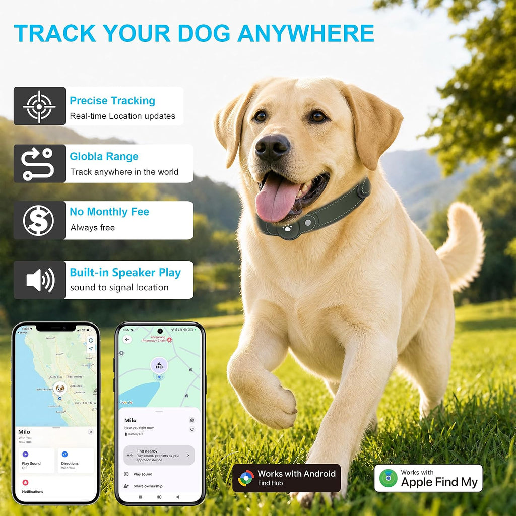 GPS Tracker for Dogs, Dog GPS Tracker, Pet Location Tracker with Collar, Real-Time Tracking, No Monthly Fee or Subscription, Waterproof, 365-Day Long Battery Life, Dog Tracking Device, iOS & Android