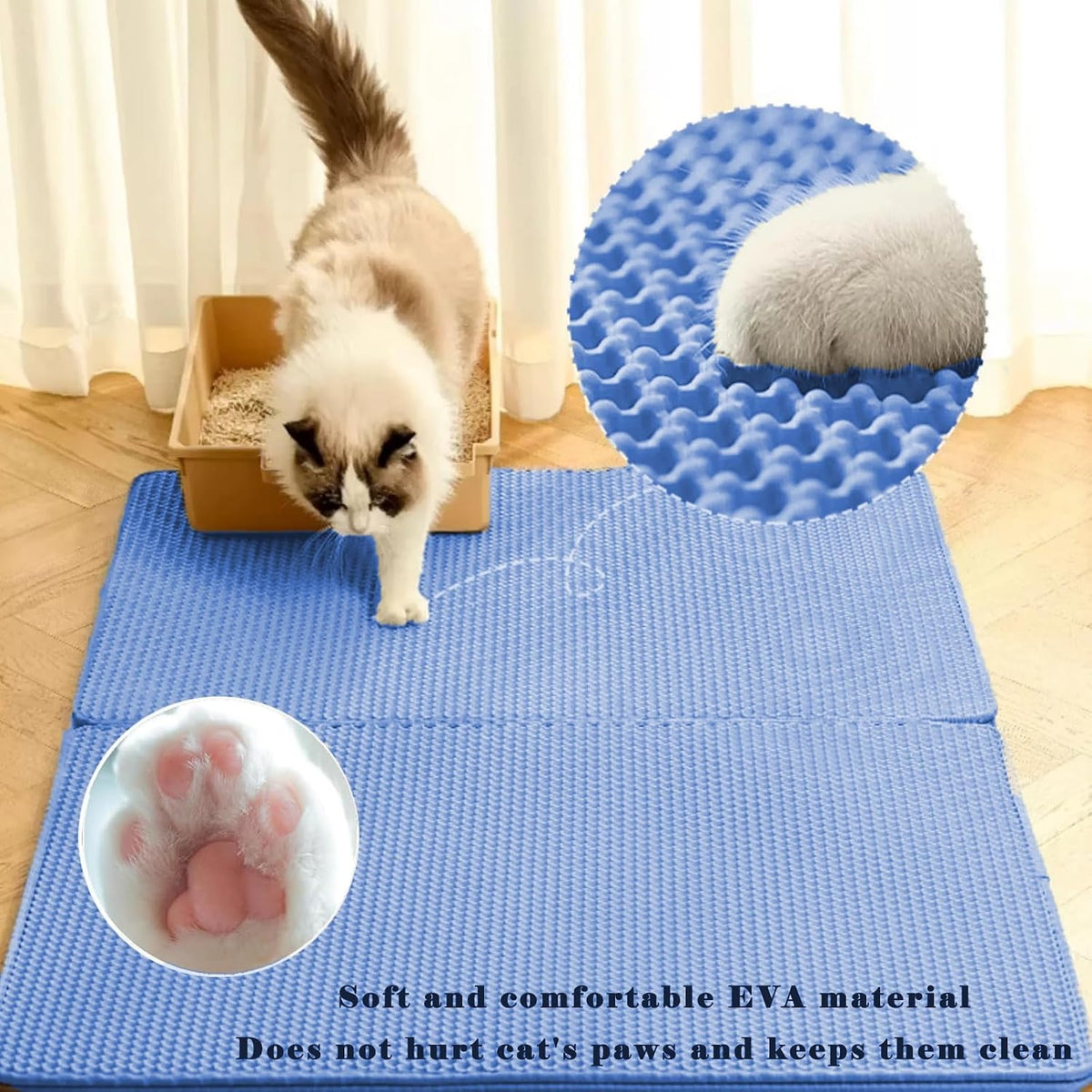 Cat Litter Mat, Double Layer Cat Litter Box Mat (45x26 Inch, Blue)