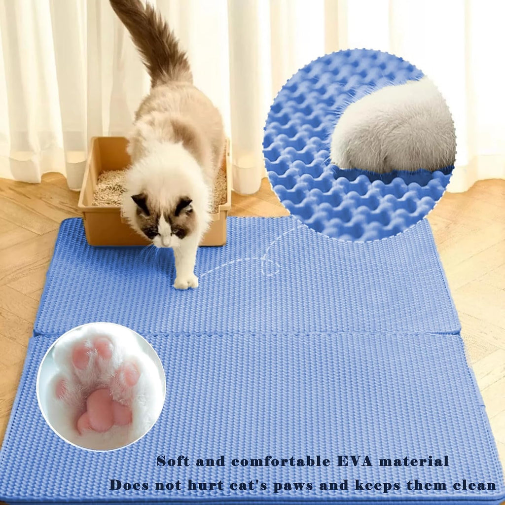 Cat Litter Mat, Double Layer Cat Litter Box Mat (35x24 Inch, Blue)