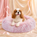 JOLLYVOGUE Calming Small Pink Dog & Cat Bed for Indoor Cats - 20 inches Washable Donut Bed for Kittens & Puppies, Anti-Anxiety Round Fluffy Plush Pet Beds (Fits up to 15 lbs, Smoke Pink)