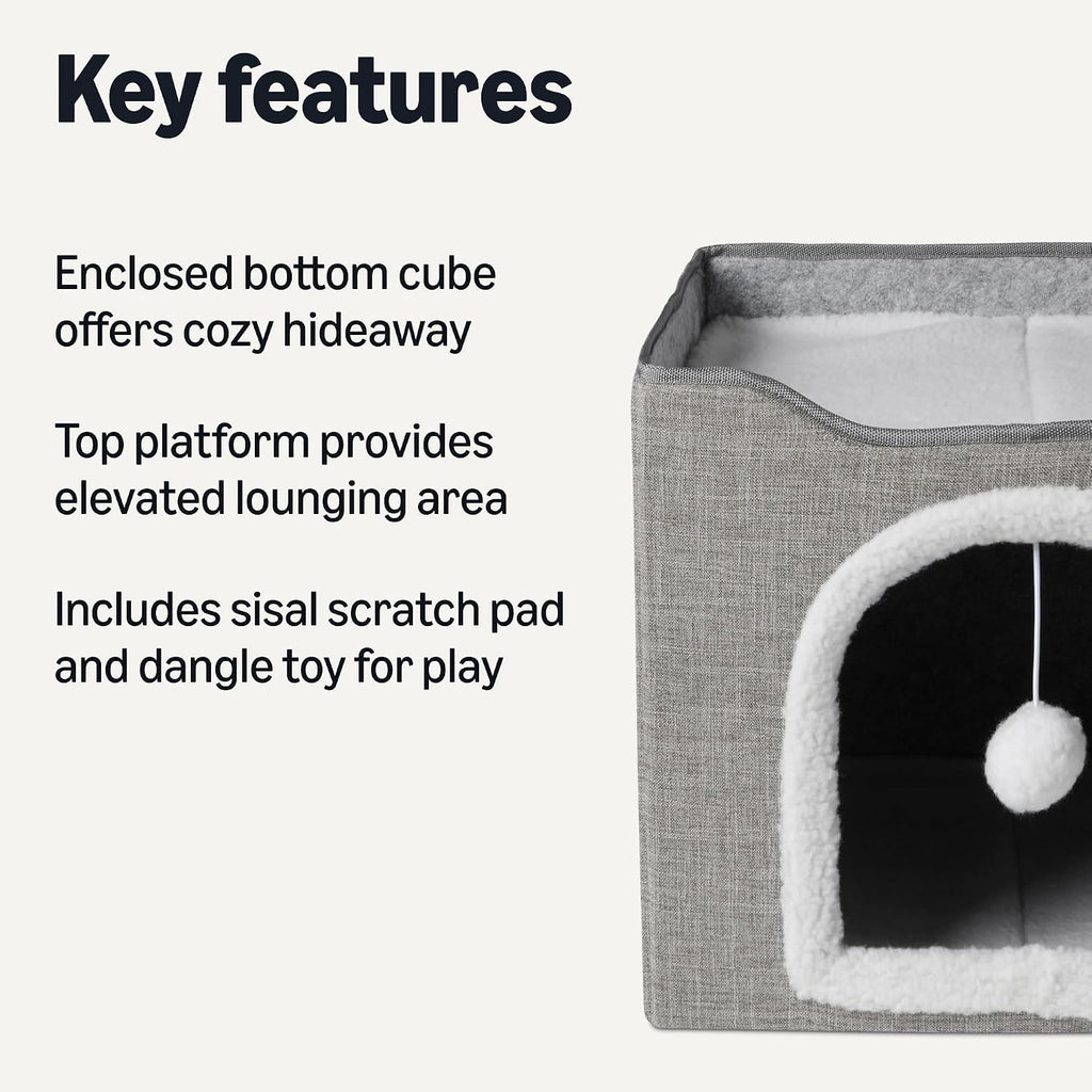 Amazon Basics Cat House 1 Story, Foldable Cat Condo with Sisal Scratch Pad, Grey
