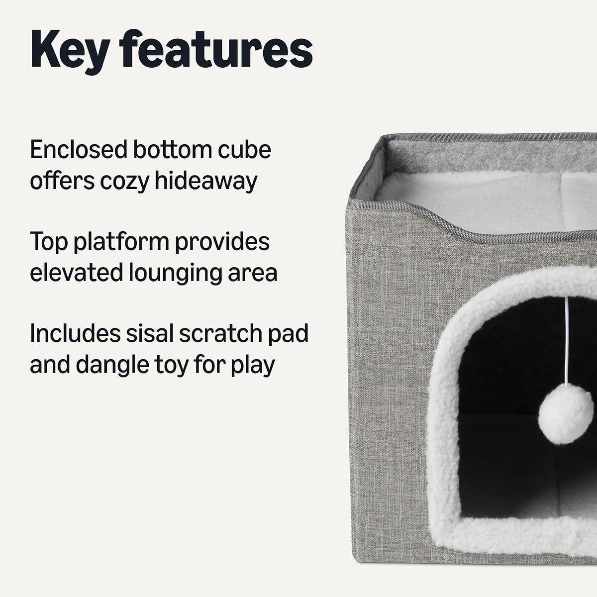 Amazon Basics Cat House 1 Story, Foldable Cat Condo with Sisal Scratch Pad, Grey