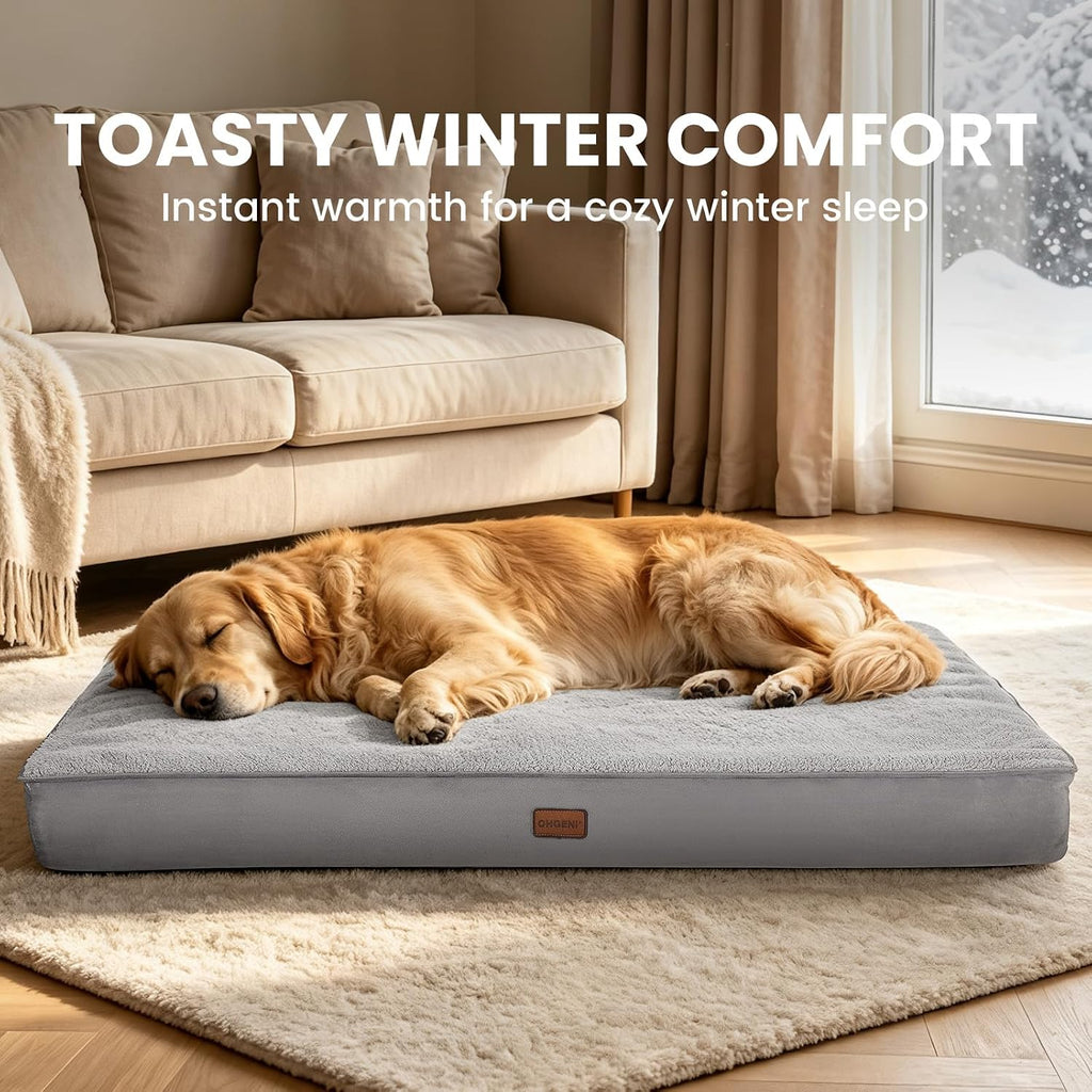 OhGeni Self-Warming Orthopedic XXL Dog Bed, Memory Foam, 44 inch(Gray)