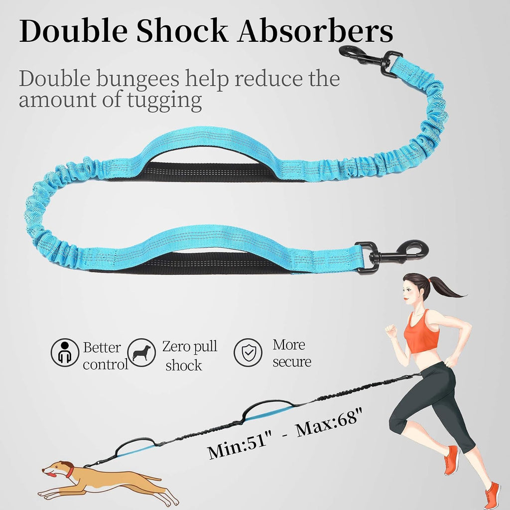 iYoShop Hands Free Dog Leash with Zipper Pouch, Large, 25-120 lbs, Blue