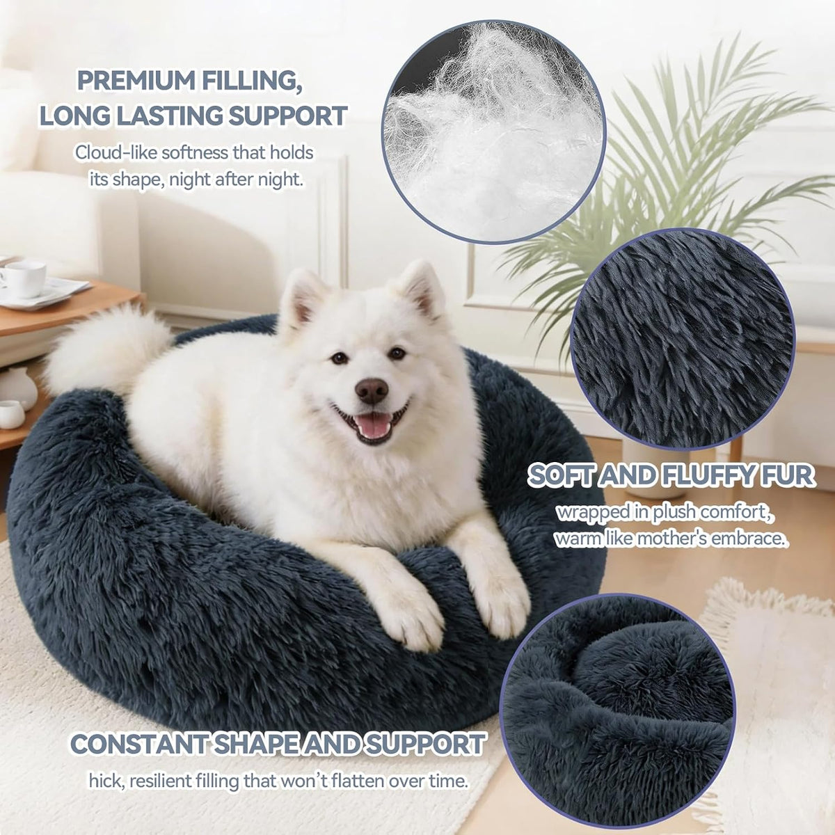 Medium Dog Bed, Washable Plush Donut Dog Bed, 28 Inch