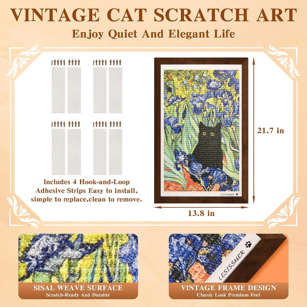Wall Art Cat Scratcher, Framed Sisal Scratch Pad, No-Drill