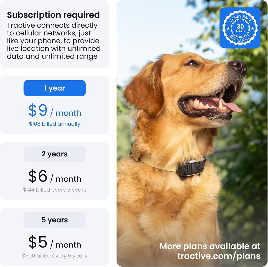 Tractive XL Smart Dog GPS Tracker | Live Pet Tracker with Virtual Fence | Vital Signs Monitoring of Heart & Respiratory Rate | Up to 6-Weeks Battery Life | Dog Collar Attachment (Black)