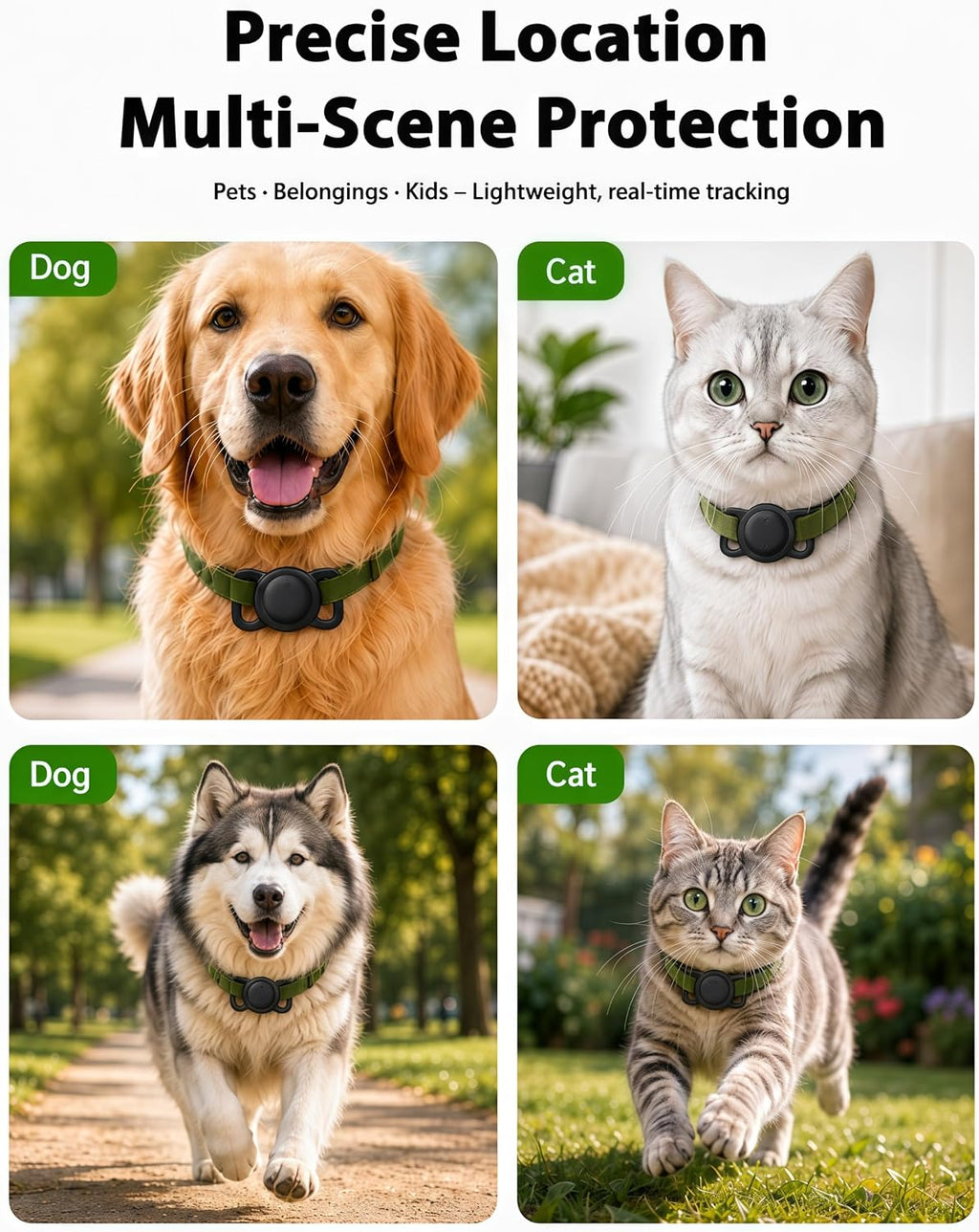 GPS Tracker for Dogs and Cats, iOS & Android, Real-Time Tracking (Pearl Black)