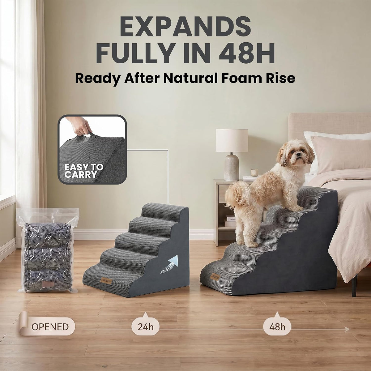 Miorun Dog Stairs for High Beds, 24.5" Foam Pet Ramp Step for Small Dogs