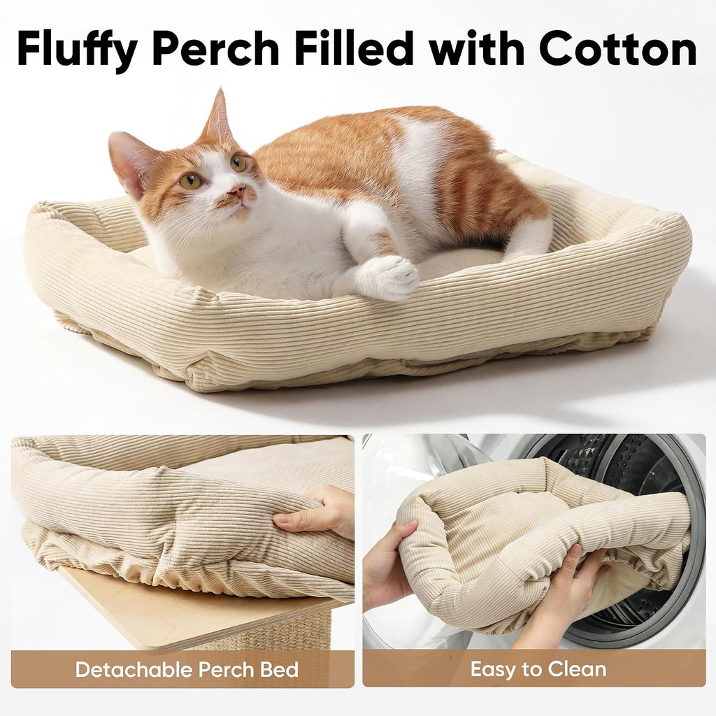 FUKUMARU Retro-Style Cat Scratching Post with Perch for Indoor Adult Cats