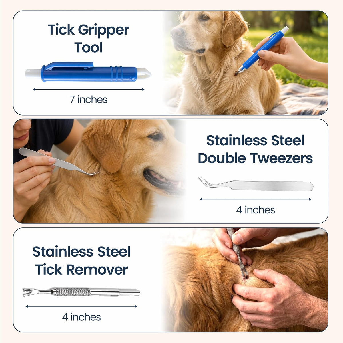 Complete Tick Removal Kit for Dogs & Cats – Tick Remover Tool Set with 3 Size Hooks, Tick Comb & Stainless Steel Precision Tick Remover + Tweezers, Travel Pouch – Safe, Fast Tick Removal
