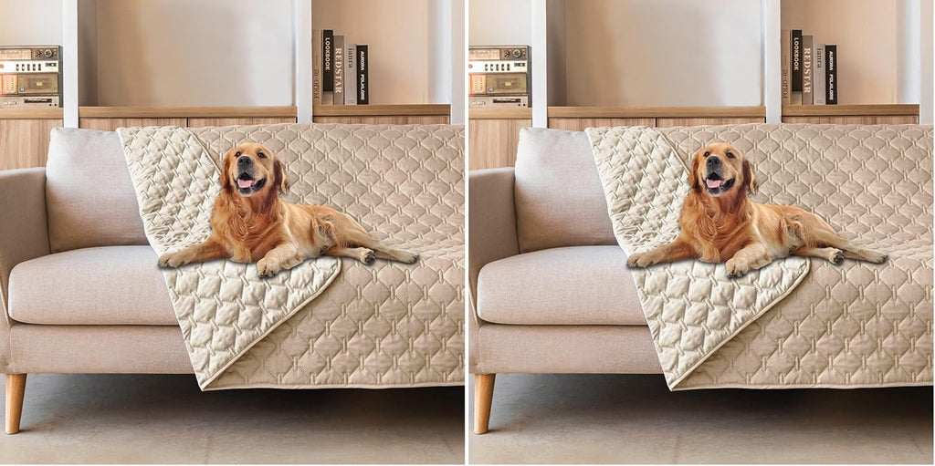 gogobunny 100% Double-Sided Waterproof Dog Bed Cover Pet Blanket Sofa Couch Furniture Protector for Puppy Large Dog Cat, Reversible (52x82 Inch (Pack of 2), Dark Beige/Light Beige)