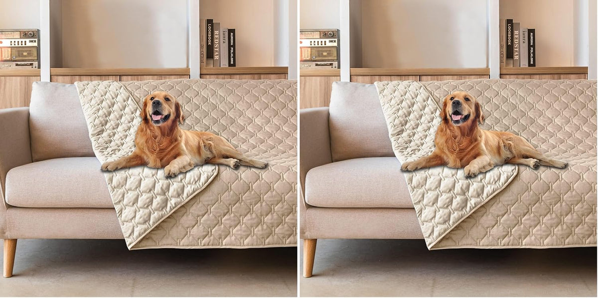 gogobunny 100% Double-Sided Waterproof Dog Bed Cover Pet Blanket Sofa Couch Furniture Protector for Puppy Large Dog Cat, Reversible (52x82 Inch (Pack of 2), Dark Beige/Light Beige)