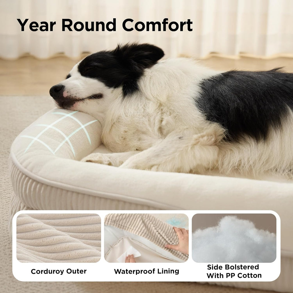 Bedsure XLPro 360°Oval Bolster Orthopedic Dog Beds Large Sized Dog,45"Beige