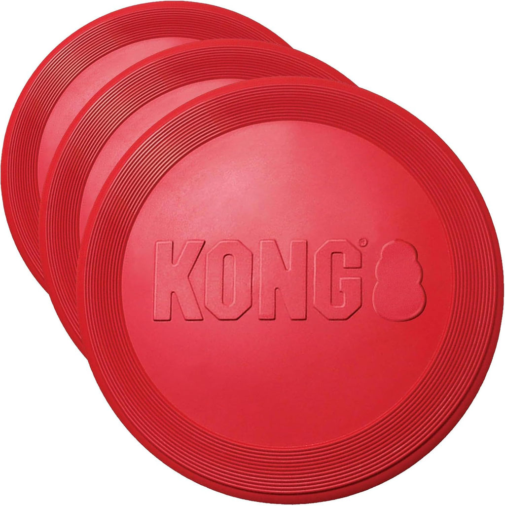 KONG Flyer - Durable Dog Toy for Outdoor Playtime - Natural Rubber Flying Disc, Dog Toy for Fetch - Safer Disc for Healthy Activity - for Small Dogs (Pack of 3)
