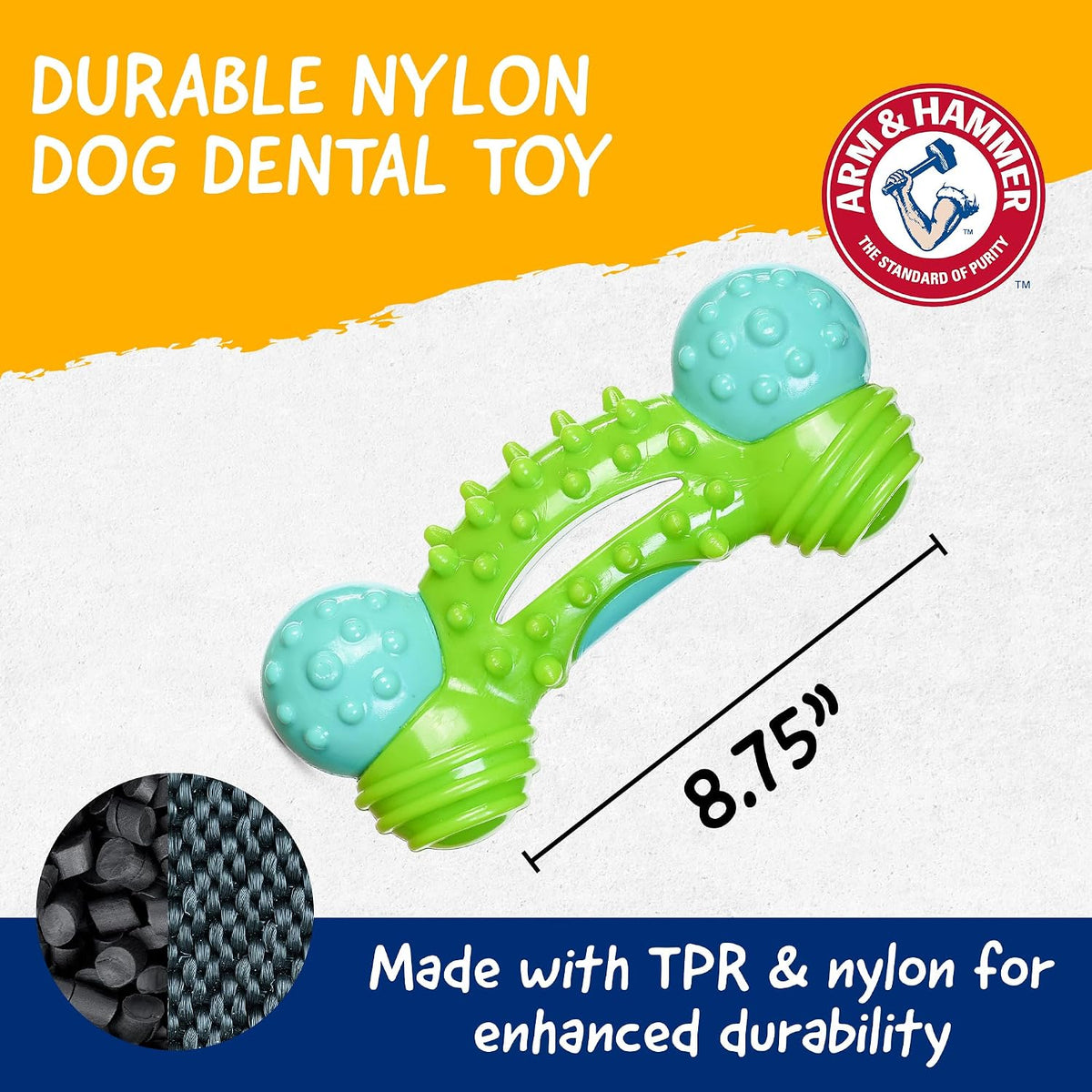 Arm & Hammer Nubbies Duality Bone Dental Dog Chew Toy, Apple Flavor | Nylon and TPR construction, baking soda infused, reduces plaque and tartar buildup, ideal for moderate chewers