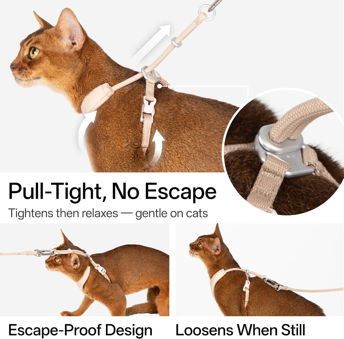 Escape Proof Cat Harness and Leash Set, Y Shape Cat Harness Adjustable Anti-Choke Soft Padded Vest Harness Hands Free Cat Rope Leash and Harness Set for Kitten Cats≤26lbs (Earth, S)