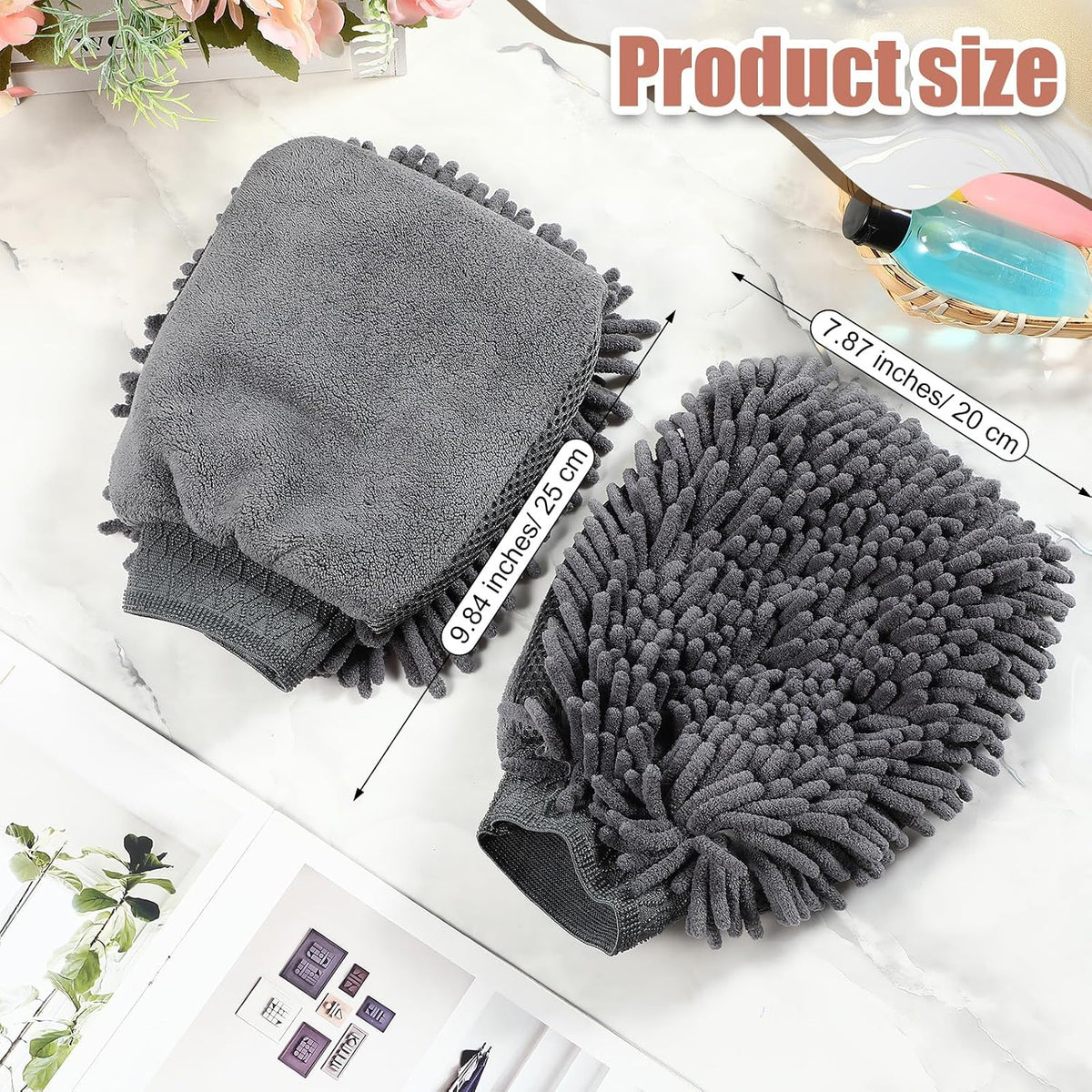 Teenyyou 2 Pcs Dog Towel Chenille Microfiber Pet Grooming Gloves,Grey