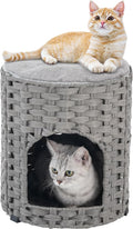 SETVSON Cat House for Indoor Cat, Small Handwoven PE Rattan Cave, Gray