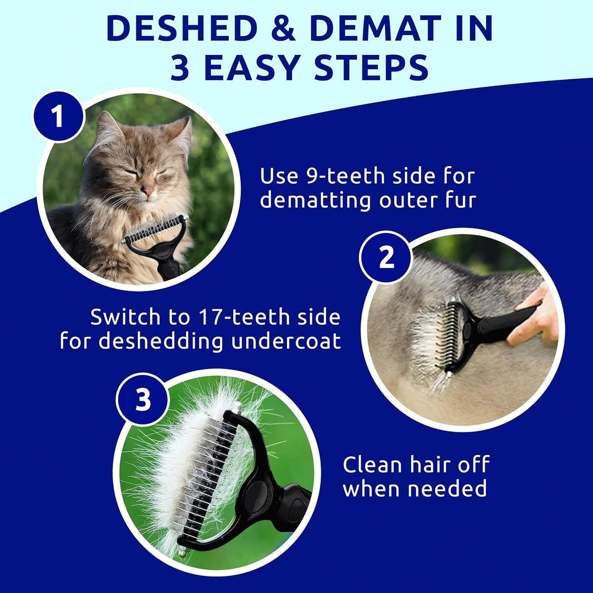 Pat Your Pet Deshedding Brush & Metal Comb Grooming Combo for Cats & Dogs