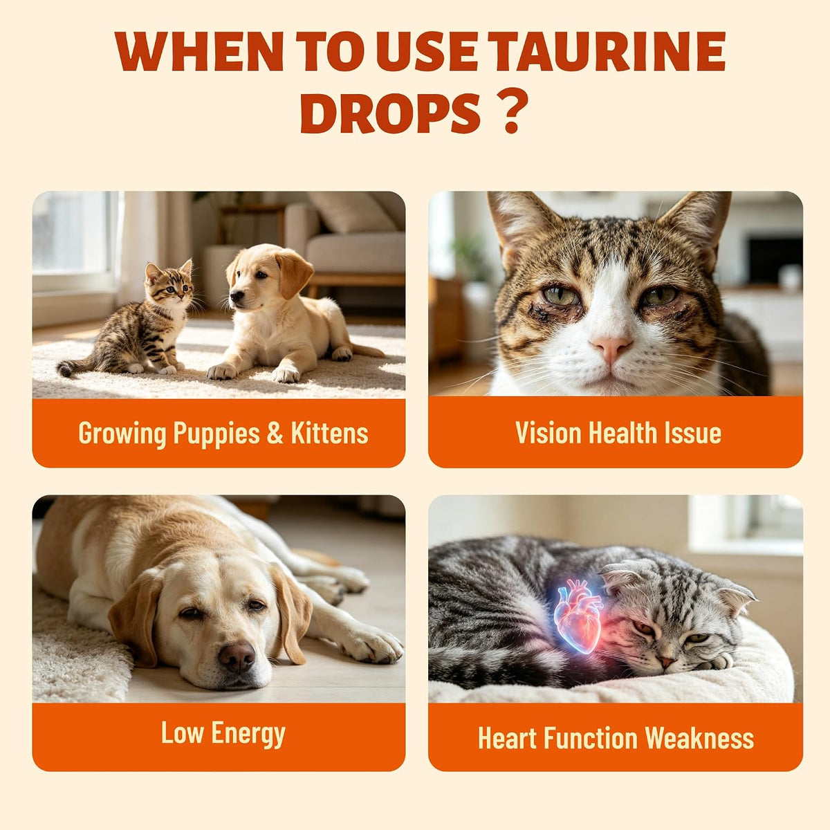 Taurine for Cats & Dogs, Taurine Liquid Drops with CoQ10 2 fl oz