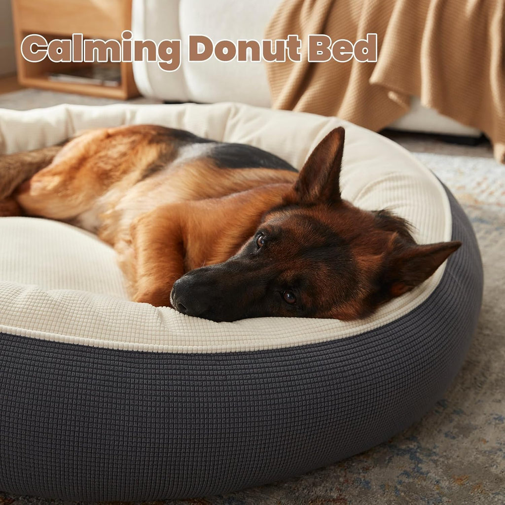 45 inch Soft Touch Fleece Donut Dog Bed for Extra Large Dogs,Grey
